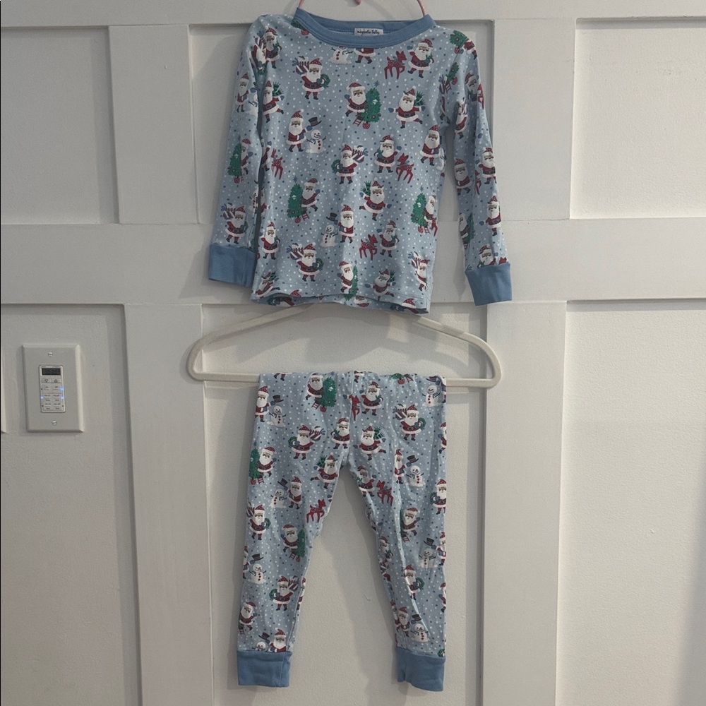Magnolia Baby Blue Pajama Set with Santa Print
